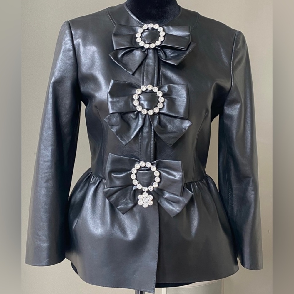 New Gucci Leather Jacket Black Crystal